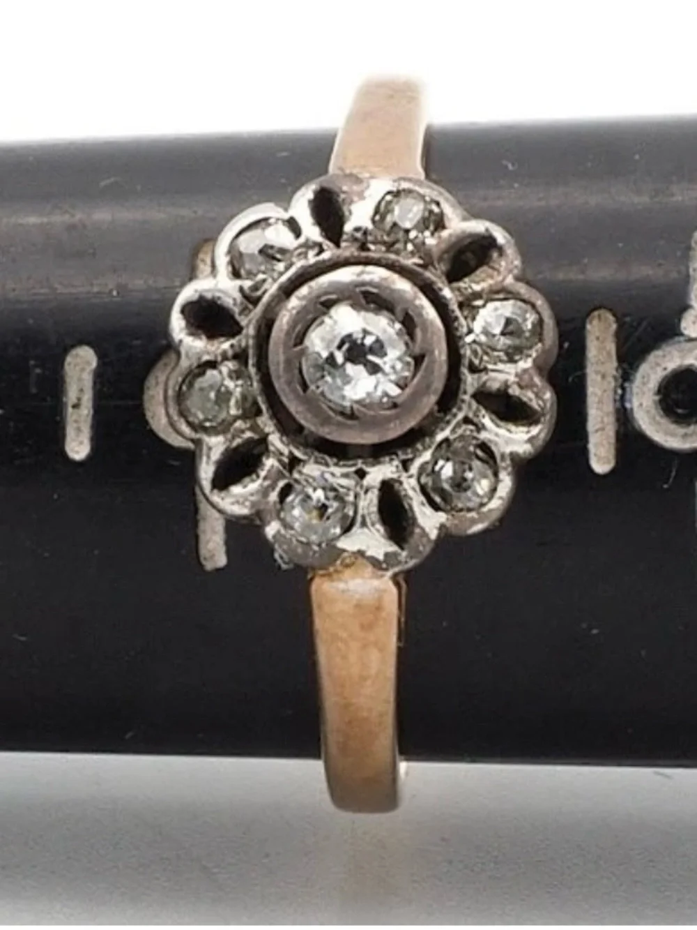Rose 14K Gold Antique Floral Cluster Ring 8.25